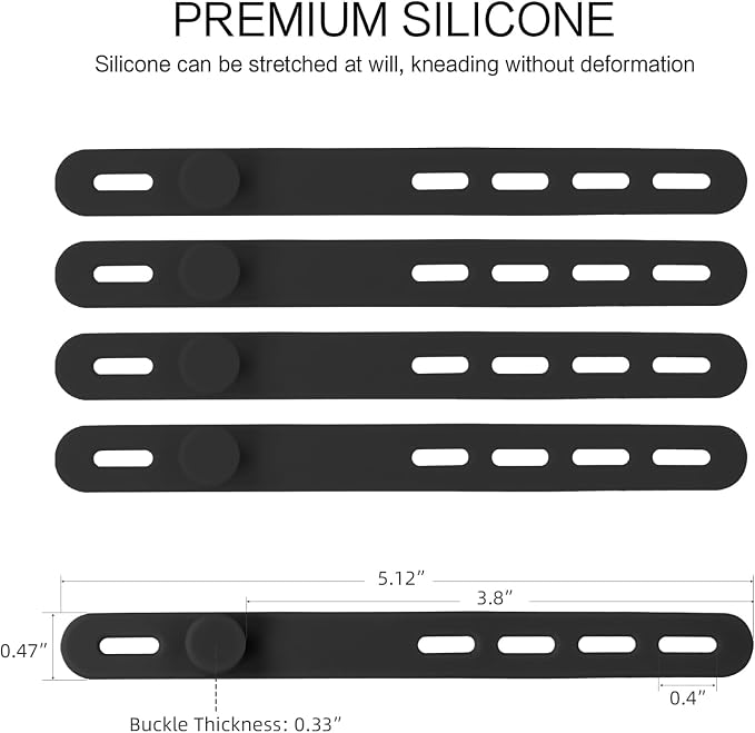 Donruby 24Pcs Silicone Cable Ties, Reusable Cord Organizer Straps, Black | Adjustable, Multipurpose, 5.12" High-Elasticity Cord Wraps for Bundling Electronics, Home Office Travel Essentials - Image 2