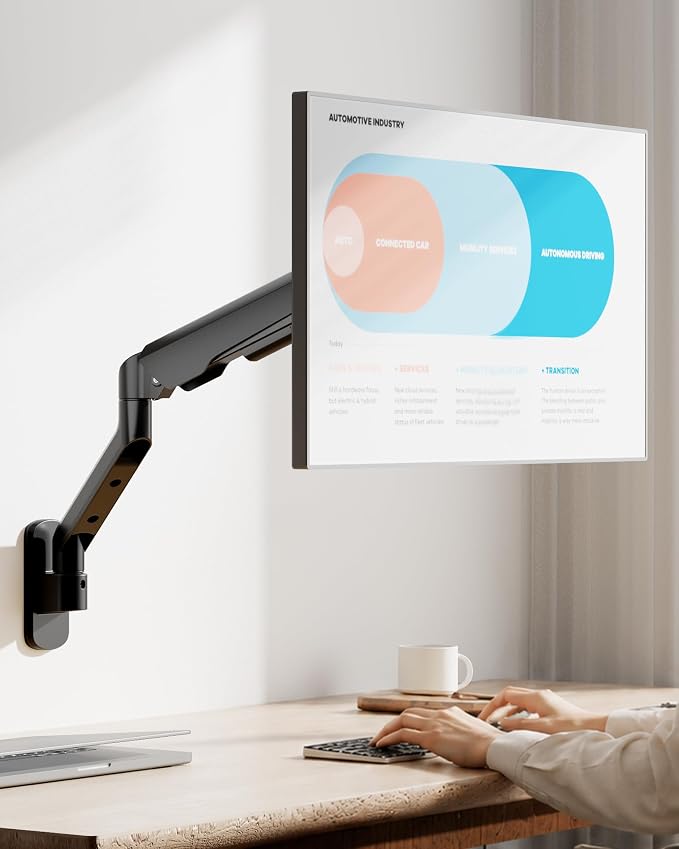 PEGZONE Single Monitor Wall Arm 17"-40" Ultrawide 26.4Lbs VESA Black | Fully Adjustable, Space Saving Design, VESA 75x75 & 100x100, For Home Office Gaming, Supports Ultrawide Displays - Image 8