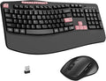 Wireless Keyboard and Mouse Combo, 2.4G Ergonomic Wave Keys(Pink-B) | Full Size Keyboard with 6 Multimedia Keys, Ergonomic Keyboard with Wrist Rest, 3-Level DPI Silent Mouse for Windows/Laptop/PC by Unknown