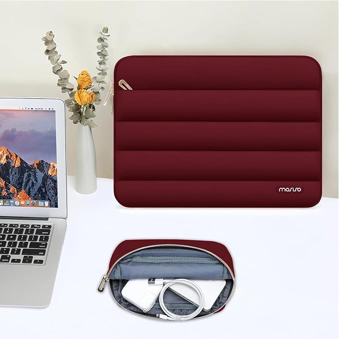 MOSISO Laptop Case 13.3 inch,13-13.3 inch Puffy Laptop Sleeve Carrying Case | Compatible with MacBook Neo/Air 13.6/Pro 13/14, HP Dell ASUS Lenovo, Polyester Horizontal Bag with Small Case, Red - Image 5