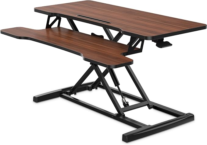 FITUEYES Height Adjustable Standing Desk 36” Wide Sit to Stand Converter Stand Up Desk Tabletop Workstation for Laptops Dual Monitor Riser Brown SD309102WE | Standing Desk Converter,Stand Up Desk Riser,for Laptop Dual Monitor Riser,Tabletop Workstation... - Image 7