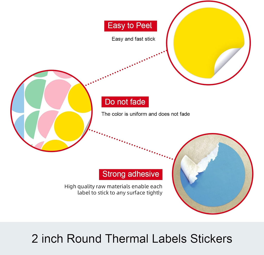 Misofuki 2" 750 Labels Red Circle Direct Thermal Stickers Labels Roll Compatible with Zebra, Rollo, MUNBYN, Self-Adhesive Round Direct Thermal Labels - Image 5