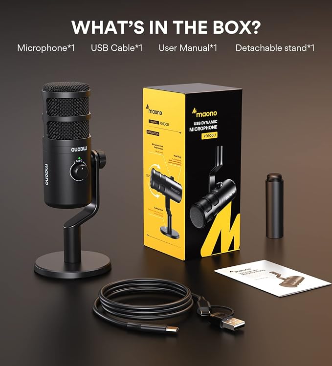 MAONO PD100U USB Dynamic Microphone, Podcast Recording Mic with Gain Knob | Plug & Play, Desktop Stand, Metal Structure, Cardioid Studio PC Computer Mic for Streaming, Vocal, Studio, Content Creation - Image 8