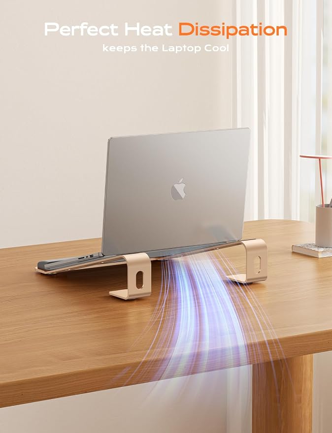 LOXP Laptop Stand for Desk, Laptop Stand with Wrist Support, Ergonomic Detachable Laptop Riser, Mount, Holder Notebook Computer Stand for MacBook Air Pro, HP, Dell, XPS, HP (10-17") Laptops - Gold | Removable Notebook Stand Ventilated Cooling Computer ... - Image 6
