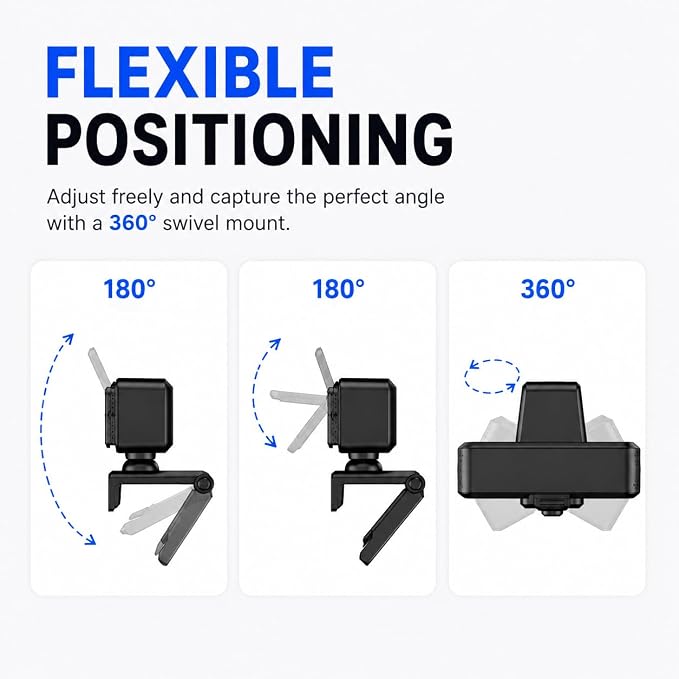 1080P Webcam with Microphone, USB Camera for PC and Laptop, Privacy Cover | For meetings, remote work, classes, streaming, and video calls; includes 105° wide view, privacy cover, and mini tripod - Image 7