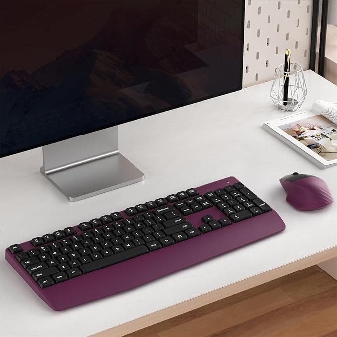 Ergonomic Wireless Keyboard and Mouse Combo with Wrist Rest, Black Burgundy | COVEVA Full Size Keyboard with 12 Dedicated Shortcuts, Smart Auto-Sleep, 2.4GHz Receiver, Natural Typing for PC Laptop - Image 2
