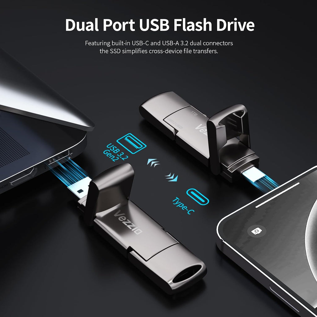 Vezzio 256GB USB C Flash Drive, USB 3.2 Gen2 Stick, Portable SSD 1000MB/s - Image 2