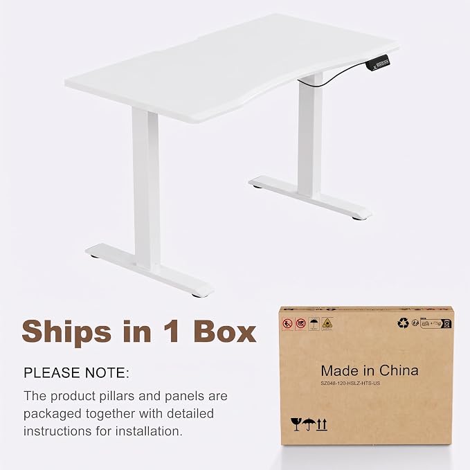 Solid Wood Electric Standing Desk, 47.2"x23.6" White Standing Desk | 1 BOX,Home Office Desk with 3 Stages Single Motor,Standing Desk White with T-Shaped Metal Bracket for Gaming - Image 4