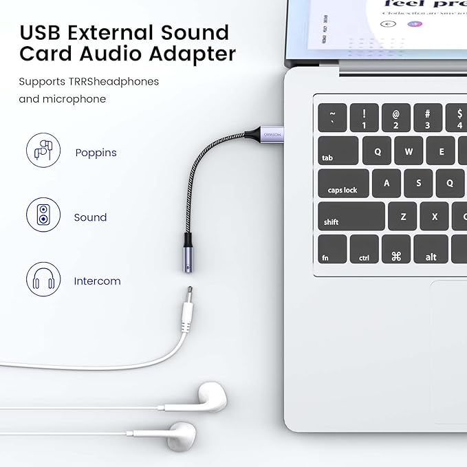 MOSWAG USB to 3.5mm Jack Audio Adapter External Stereo Sound Card | Mic TRRS, no driver required, Nylon Braided, USB to Aux Compatible with Windows PC Laptop Mac Linux Speaker PS4, 7.84 Inch - Image 2