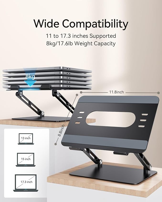 Orlian Foldable Aluminum Laptop Stand Up to 17.3" Laptops, Height Adjustable Portable Ergonomic Computer Holder, Space Saving Desk with Heat Dissipation. Compatible with MacBook/Dell/HP etc, Black - Image 6