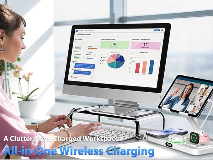 Wireless Charging Station for Apple Devices, Only for Apple Watch Charging | Included Type-C Cable for Tablet Charging, Foldable Wireless Charging Station, 7 Cycling Ambient Lights, Time Clock Display - Image 6
