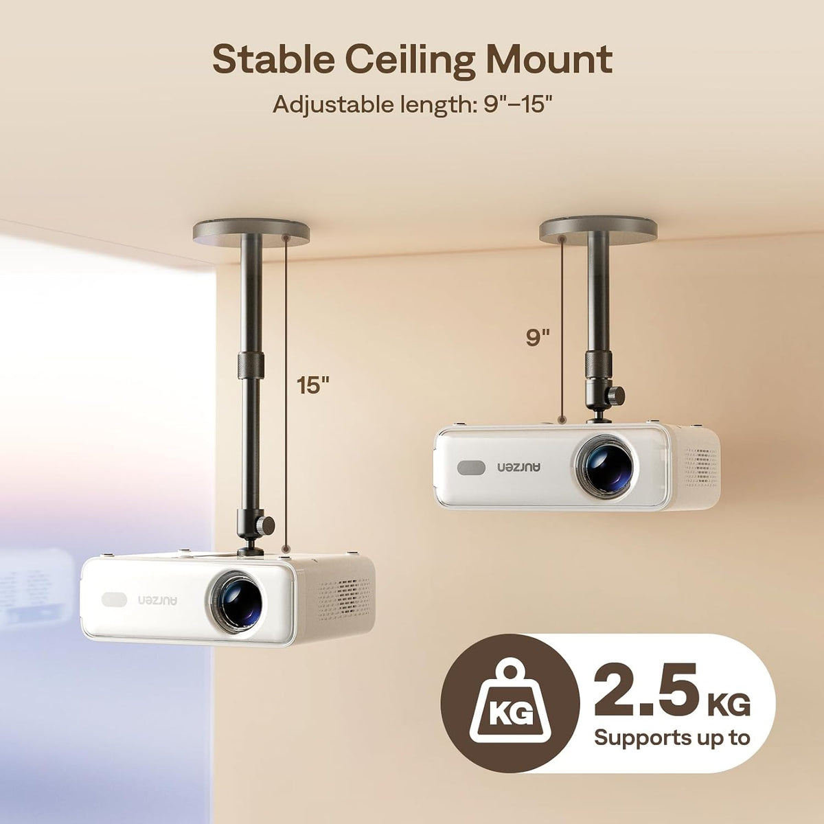 Aurzen Roku TV E1R Smart Portable Mini Projector Bundle with Aurzen Ceiling Projector Mount Bracket - Image 6