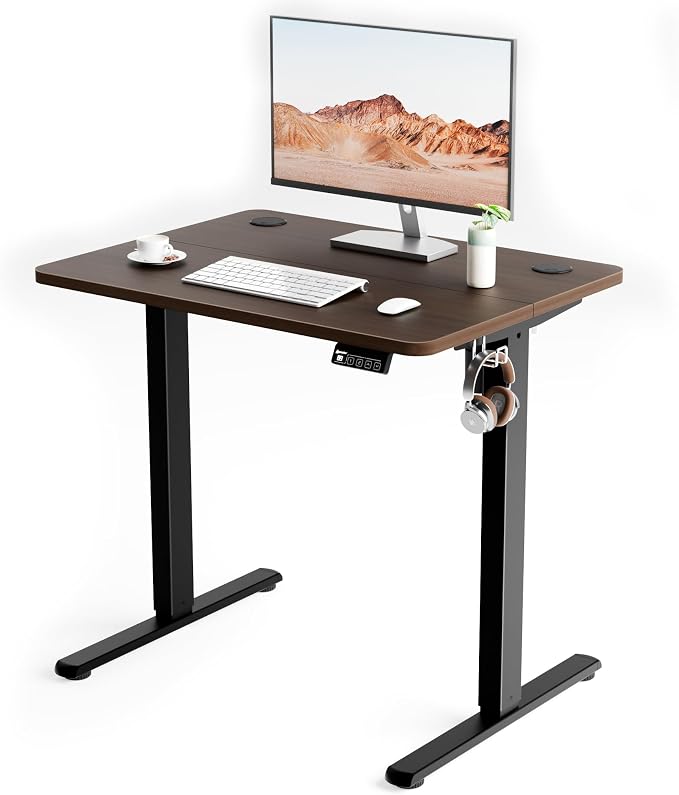 Small Standing Desk, 32"x24" Height Adjustable Sit-Stand Office, Walnut | Electric Adjustable Standing Desk, Sit to Stand Computer Office Desk with Splice Board, Memory Preset, Lifts 28.7''-46.5" by ERGOMAKER