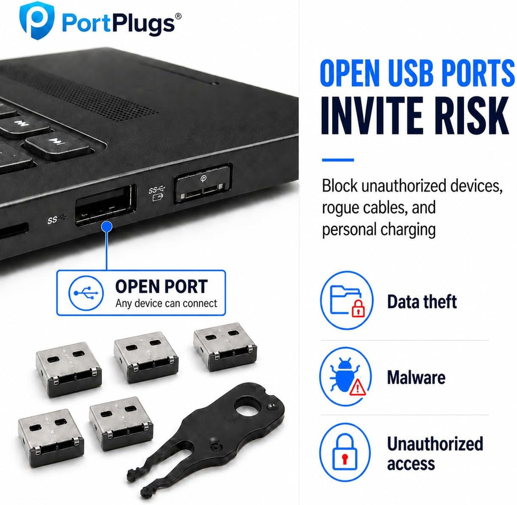 USB A Port Blockers 10 Pack, Two Point Zinc Alloy Locks, 1 Key, Black - Image 2