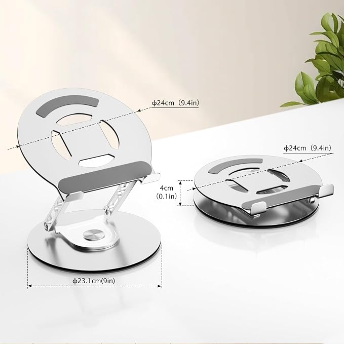 Laptop Stand for Desk Adjustable Computer Stand with 360 Rotating Base Ergonomic Laptop Riser Mount for Desk Foldable Protable Computer Desk Fits with MacBook Pro Air, Round - Image 2