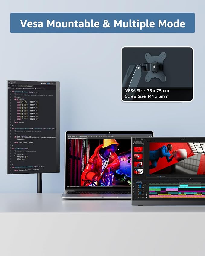 Yodoit Portable Monitor 15.6" 1920×1080 FHD IPS Travel Screen Display with USB-C Plug & Play, Built-in Speakers Smart Cover for MacBook PC Xbox, Extended Display for Remote Workers (Black) - Image 6