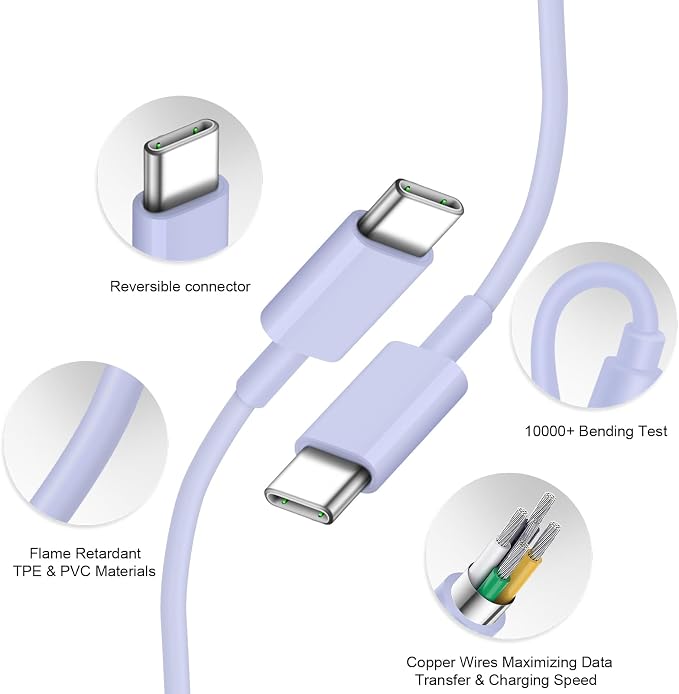iPhone 17 16 15 Charger Fast Charging 3+3Pack 20W USB C Wall Charger with Extra Long 10FT Fast Charging Cable Compatible with iPhone 17/17 Air/17 Pro/17 Pro Max/iPhone 16/15 Series, iPad Pro-Purple - Image 6