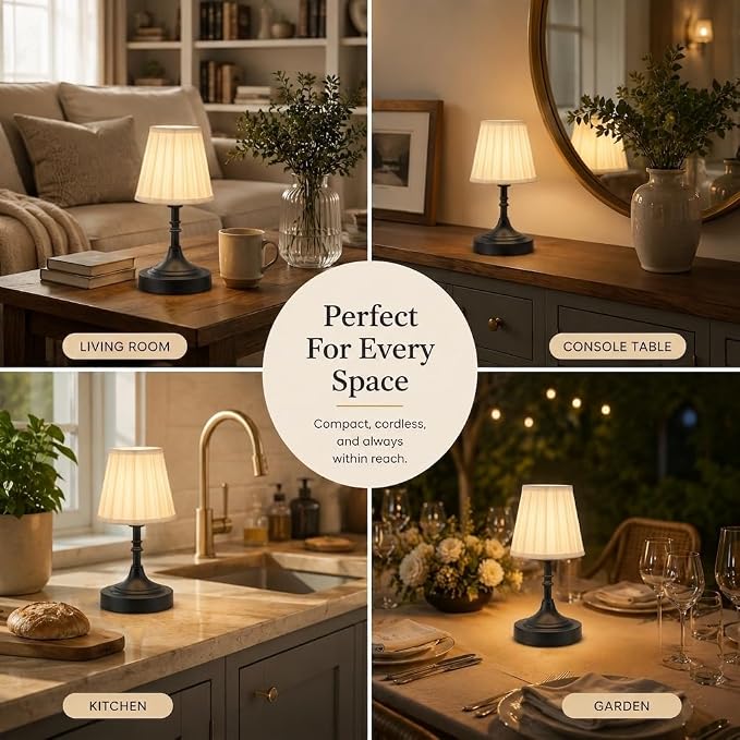 Balck Small Cordless Table Lamp Rechargeable - Kitchen Countertop Tabletop | Touch Lamp｜ Mini Lamp｜Restaurant Table｜Bookshelf | Counter Top ｜Wireless ｜Vintage｜Home Decor | Farmhouse Boho - Image 7
