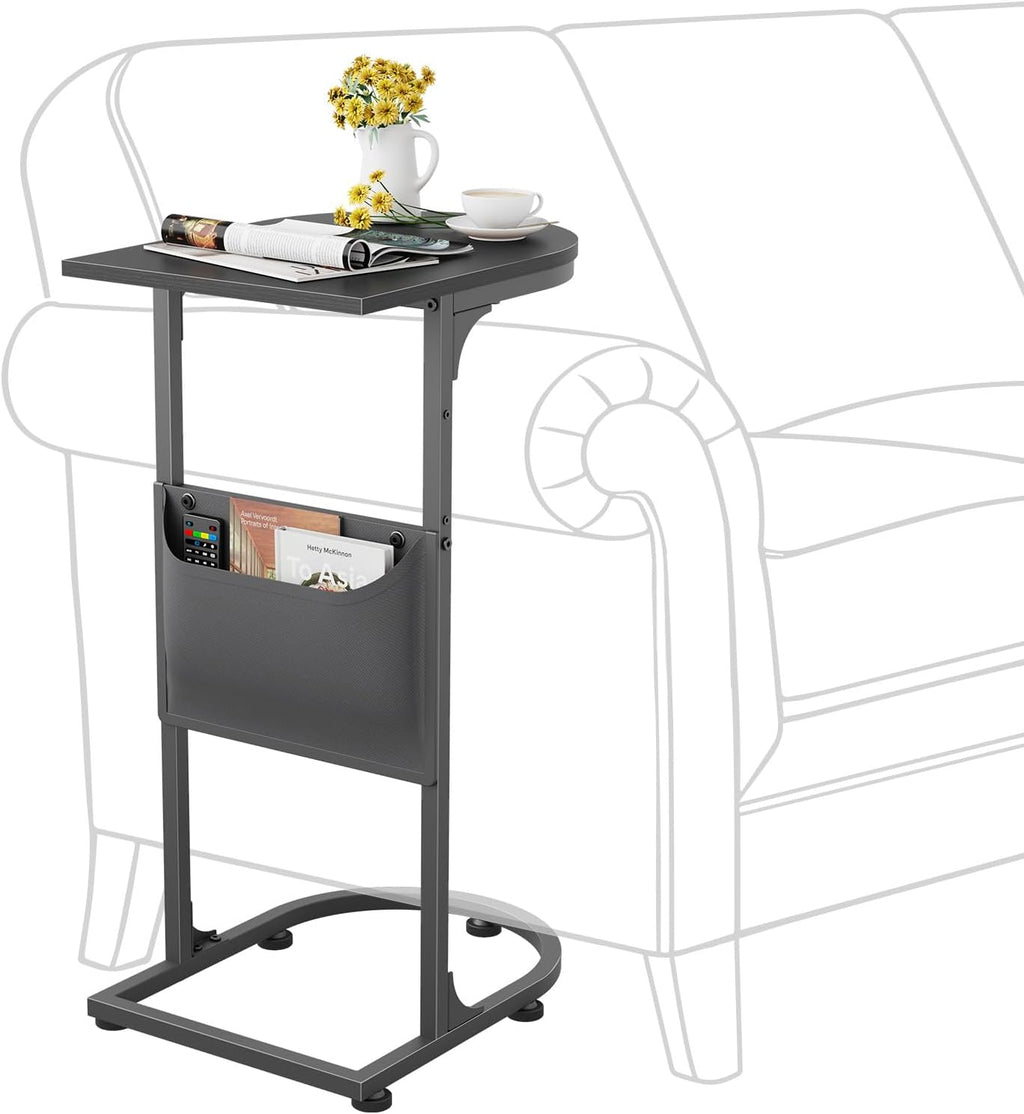 C Shaped End Table, Slide Under Small Side Table for Couch & Small Spaces by Leadpro