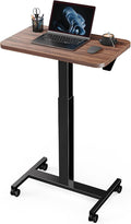 Marsail Mobile Standing Desk, Wider Height Adjustable Computer Desk up to 46.1″, Rolling Sit Stand Desk with 4 Lockable Wheels, Ergonomic Desk for Home Office and Classroom, Walnut by Marsail