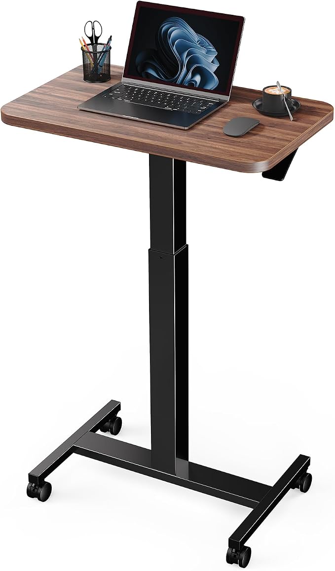 Marsail Mobile Standing Desk, Wider Height Adjustable Computer Desk up to 46.1″, Rolling Sit Stand Desk with 4 Lockable Wheels, Ergonomic Desk for Home Office and Classroom, Walnut by Marsail