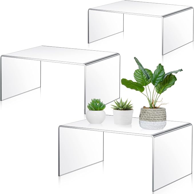 RattanView 3 Pcs Extra Large 13,12,11 Inch Acrylic Display Risers Clear Acrylic Shelf Riser Display Stands 5 mm Thick Rectangular for Collectibles Figures by RattanView