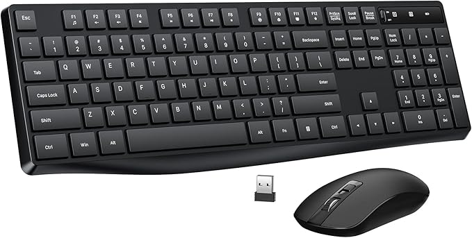 2.4G Wireless Keyboard Mouse Combo, Full-Sized for Computer- Black | Ergonomic, Low profile Keys, 3 DPI Adjustable, 2.4G Quiet Click Keyboaed Set for Laptop/Windows/Mac Lovaky by LovakyOfficeExpert