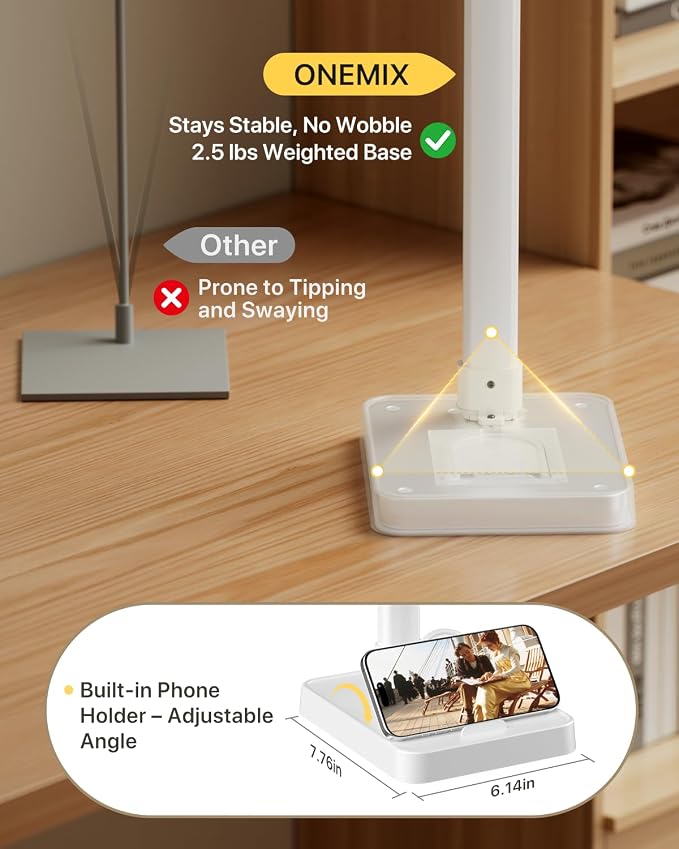 ONEMIX LED Desk Lamp with Base, 42-Inch 4-Panel Light for Dual Monitors | 1800 Lumens, 4 Adjustable Panels, 5 Color Temps, 5 Brightness Levels, Remote, Timer, Flicker-Free for Home Office - Image 9