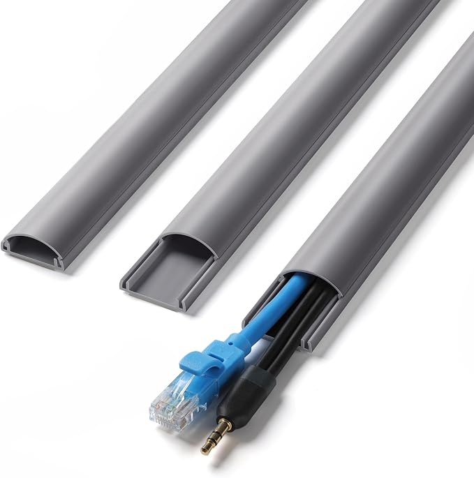 ZhiYo 39in Cord Covers for 1-2 Wires on Wall, 1" W x 0.4" H, Grey | Curved Design, Low-Profile Cord Hider, Self-Adhesive Cable Management Raceway for Wall-Mounted TV Wires,3 Pack (13" Each) by ZhiYo