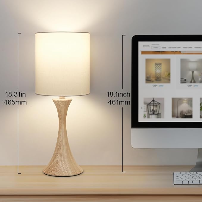 Dimmable Wood Grain Metal Table Lamp, 3 Way Touch Lamp with White Shade | Farmhouse Small Desk Lamp, Modern Nightstand Bedside Lamp for Living Room, Bedroom, Dorm, Office, 3000K LED Bulb Included - Image 4