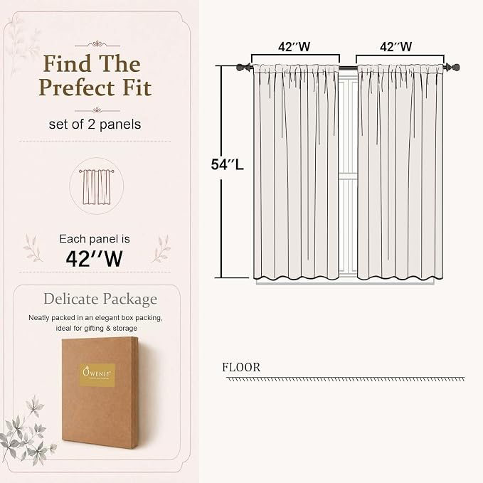 Cream Short Sheer Curtains 54 Inch Length for Bedroom 2 Panels Set | Light Filtering, Rod Pocket, Elegant Solid Voile Sheer, Living Room Window Treatments, Airy Soft Fabric, 42"W X 54"L - Image 4
