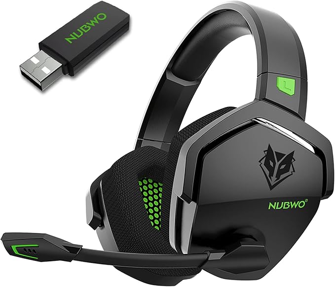 NUBWO G06 Dual Wireless Gaming Headset with Microphone for PS5, PS4, PC - 23ms Low Latency Audio - 100-Hour of Playtime - 50mm Drivers (Black-Green) by NUBWO