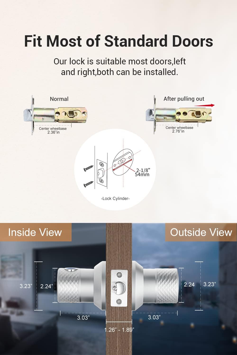 Buoan Big Fingerprint Smart Door Knob, Keyless Entry Door Lock with Keypad - Image 4