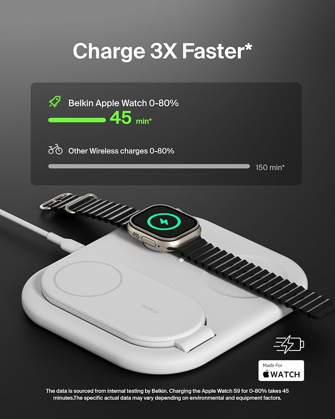 Belkin Qi2 Magnetic Wireless Charging Station, 3 in 1 Foldable Charger | MagSafe compatible, Apple Watch, AirPods, Qi2 certified, wireless charging station, travel stand - Image 3