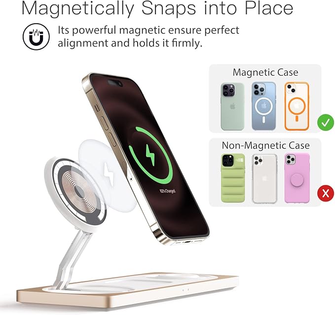 3 in 1 Wireless Charging Station for Apple Devices with MagSafe | For iPhone 17/Air/16/15/14/13/12, AirPods & Apple Watch, Foldable Portable Aluminum Charging Stand, Adapter Included - Image 2