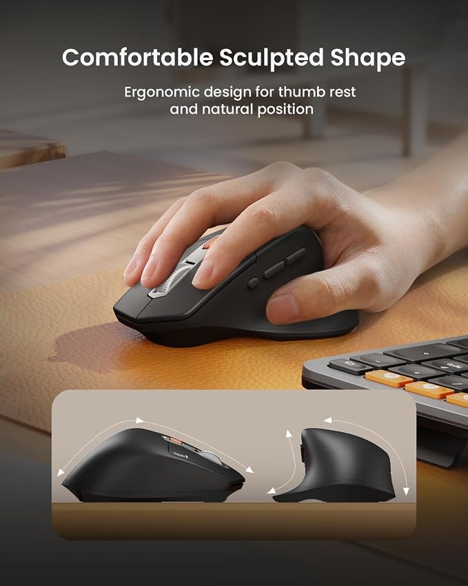 ProtoArc EKM01 Plus Wireless Ergonomic Keyboard Mouse Combo - Gray Black | Full-size Split Keyboard with Cushioned Wrist Rest, Ergonomic Mouse, 3-Device Bluetooth/2.4G, USB-C Rechargeable - Image 5