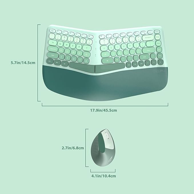 Wireless Keyboard and Mouse Combo, Ergonomic Design with Wrist Rest | 84-Key Membrane Keyboard Curved Split Keys, 6-Key Vertical Mouse, Cordless Set for Win/Mac, AAA Batteries Incl., Mint Green - Image 6