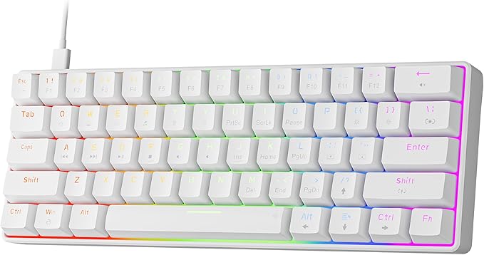 Newmen GM611 Mechanical Keyboard,LEDBacklit Wired Gaming Keyboard RedSwitch | Compact Portable,Mini 61 Keys,LED Backlit,60 Percent Mechanical Keyboard,White Keycaps,Windows Laptop PC,Linear Red Switches by NEWMEN