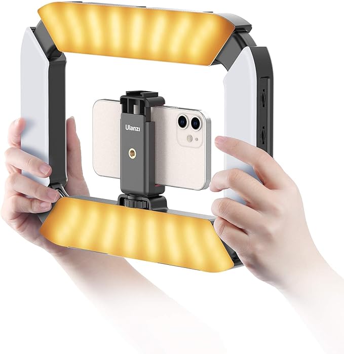 ULANZI U200 Phone Video Rig with Light & 3 Cold Shoes for Video Recording | 2500-8500K Bi-color 8000mAh 4 Adjustable Light Surfaces Handheld Selfie Ring Light Cell Phone Stabilizer for Photo/Video/Vlog by ulanzi