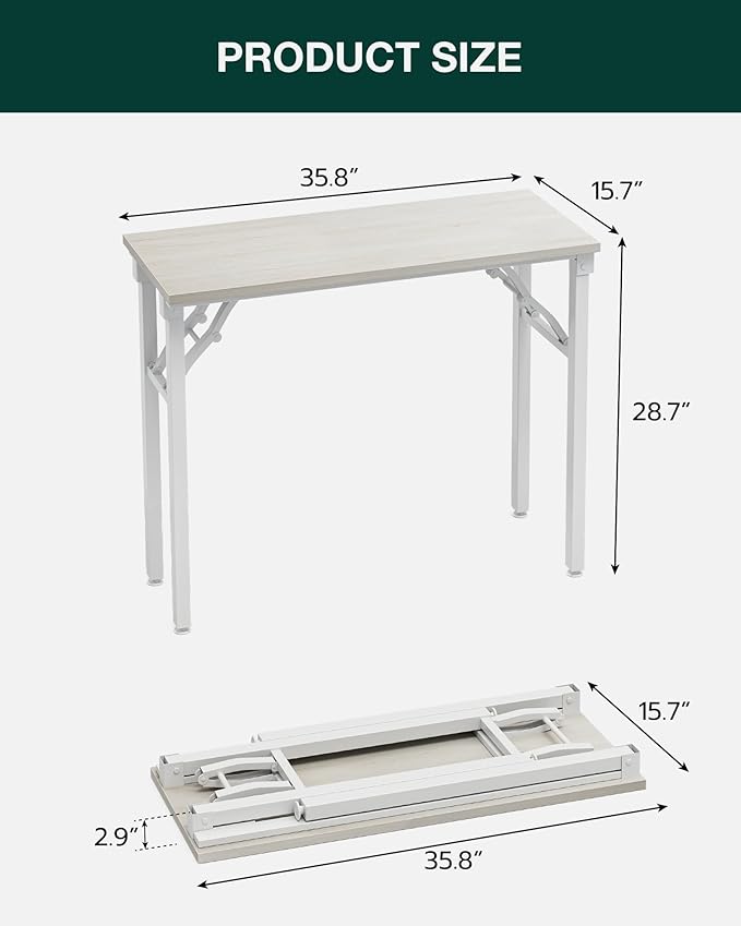 Small Folding Computer Desk – Portable 35.8 Inch Foldable Laptop Table, Collapsible and Compact for Easy Storage and Fast Setup, Lightweight for Small Spaces, Craft and Study Use, White Ash - Image 2