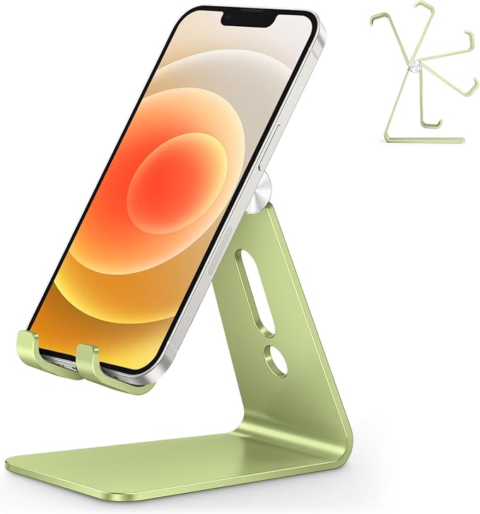 OMOTON Adjustable Cell Phone Stand, C2 Aluminum Desktop Phone Dock Holder Compatible with iPhone 15 14 13, SE, XR, 8 Plus 7 6, Samsung Galaxy, Google Pixel and More | Sturdy 3mm Aluminum, Charging Port, 270° Adjustable, Non-Slip Silicone Pads, Works wi... by OMOTON