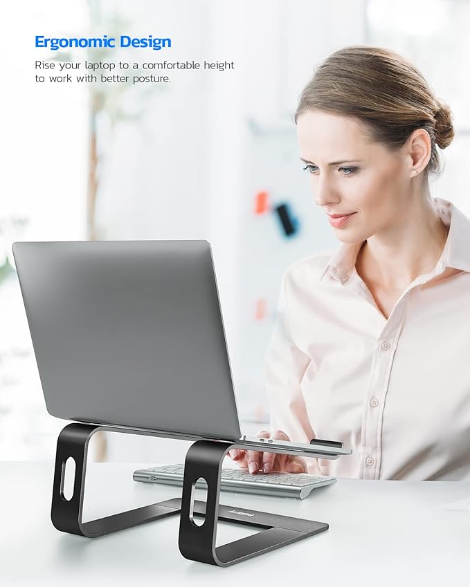 Nulaxy Full Aluminum Laptop Stand, Stable Support to 22 lbs, Black | Detachable for Portable Storage, Easy Setup, Saves Desk Space, Compatible with 10-16 Inch Laptops, Office Desk Accessories - Image 2