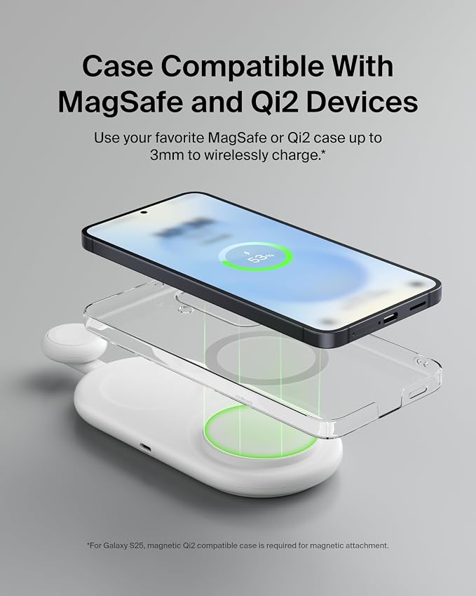 Belkin Qi2 15W 2 in 1 Wireless Charging Pad with USB-C Port | MagSafe compatible, iPhone 16/15 Series, Samsung Galaxy S25 Series, AirPods, extra USB-C port, Magnetic - Image 8