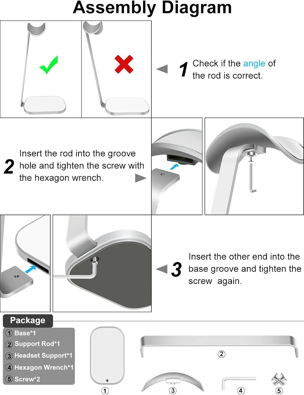 VICHYIE Headphone Stand, Headset Holder for Desk - Silver White - Image 7