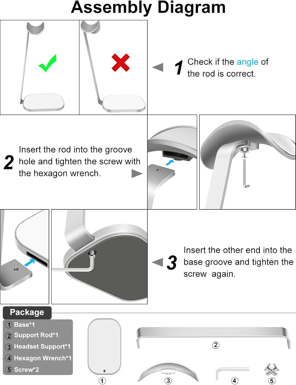 VICHYIE Headphone Stand, Headset Holder for Desk - Silver White - Image 7