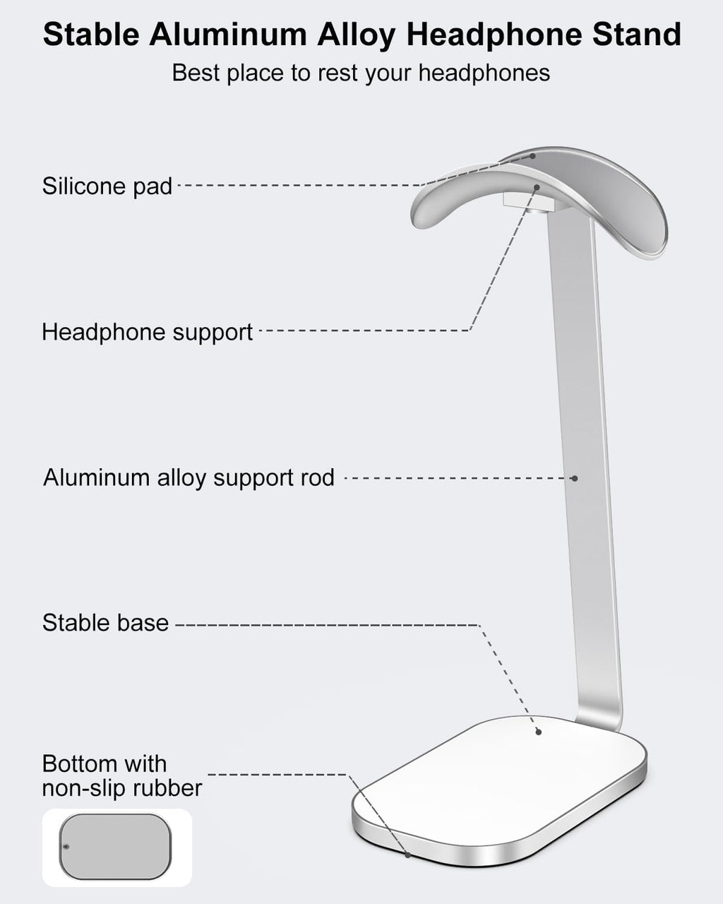 VICHYIE Headphone Stand, Headset Holder for Desk - Silver White - Image 2