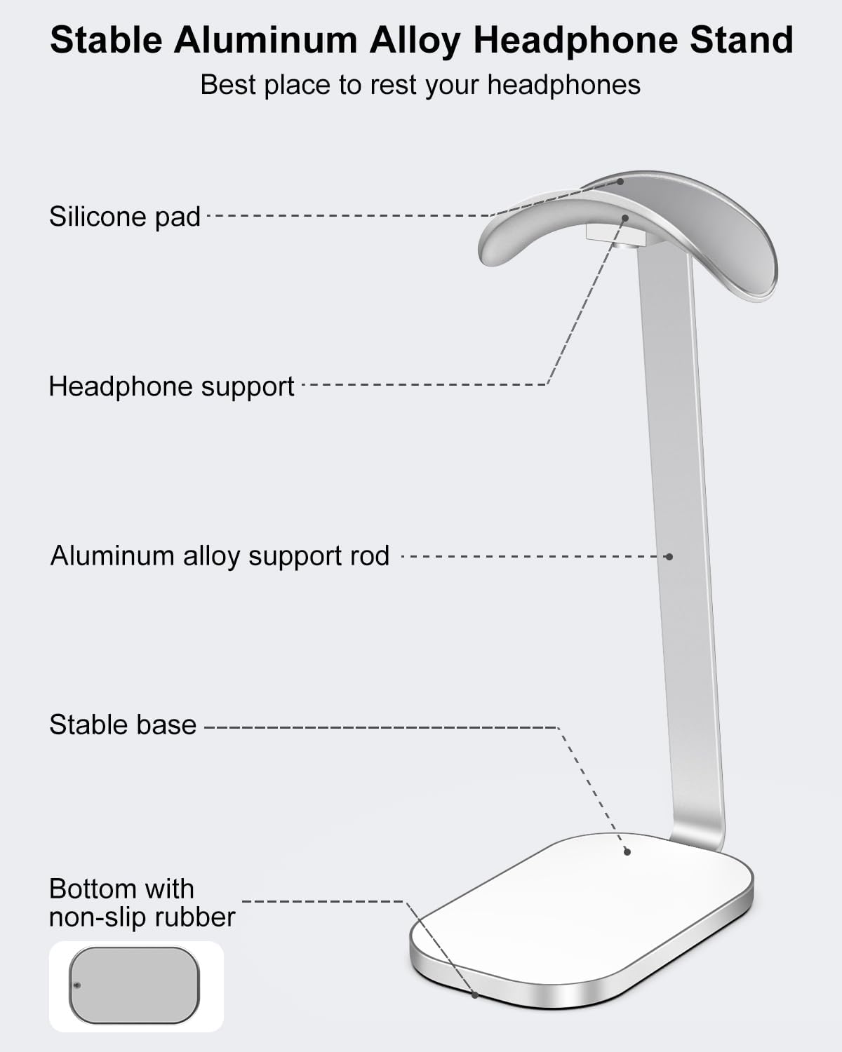 VICHYIE Headphone Stand, Headset Holder for Desk - Silver White - Image 2