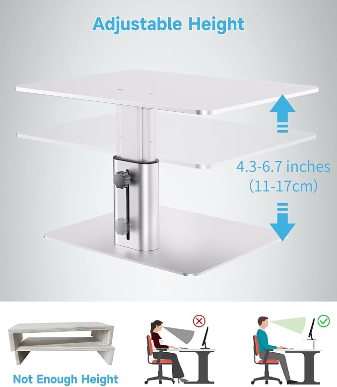 BoYata Monitor Stand, Adjustable Height Metal Desktop Riser, Silver | Height-Adjustable Metal Riser with Open Storage Space Underneath for Monitors, Laptops, iMacs, PCs and TVs - Image 4