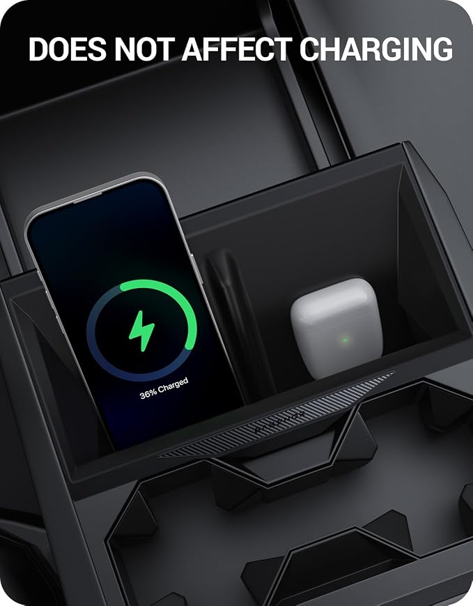BASENOR 2026 Center Console Wireless Charging Pad Mat for Tesla Cybertruck | Proprietary Design, Anti-Slip Silicone Organizer Cover, Waterproof & Dustproof for 2024-2026 Tesla Cybertruck Accessories - Image 4