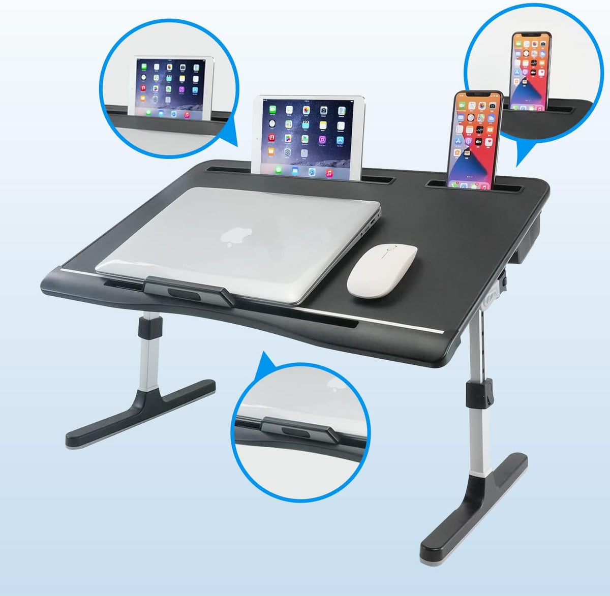 KLEAR Laptop Bed Tray Table with PVC Leather Surface, 2 Drawers, Black, XL - Image 6
